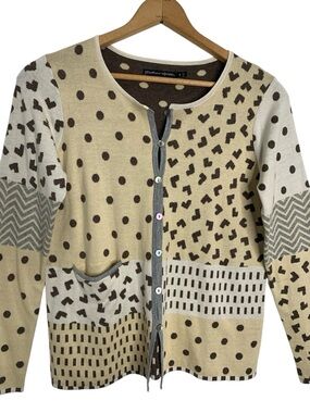 Gudrun Sjõdén size Small 100% Organic Cotton Beige Gray Cardigan Artsy. FLaW